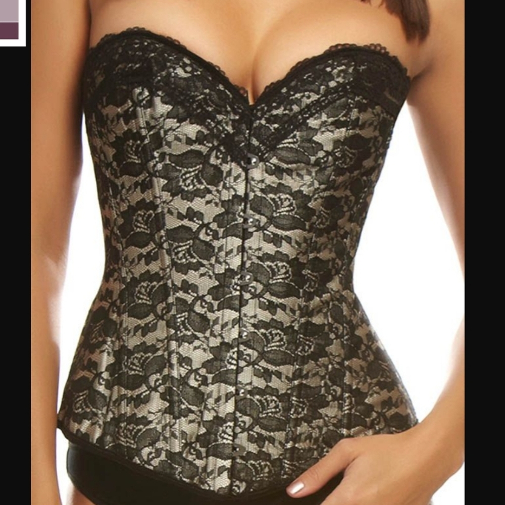 Corset Castlecore  Gold Satin Black Lace  Fairycore Whimsigoth Pirate Witchy Med
